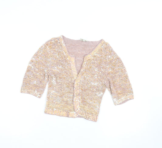 Karen Millen Women’s Pink Sequin 3/4 Sleeve Knit Cardigan S