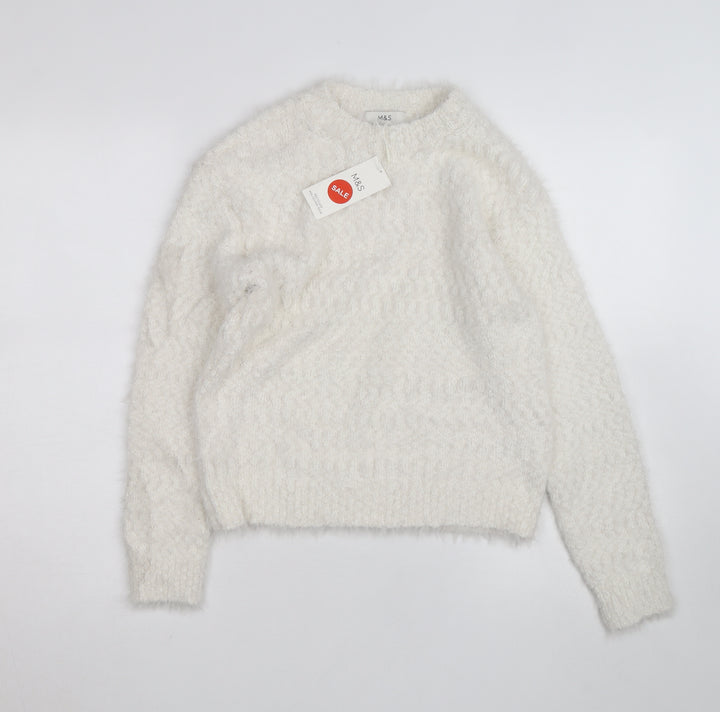 Marks and Spencer Women Ivory Chunky Knit Crew Neck Jumper XS