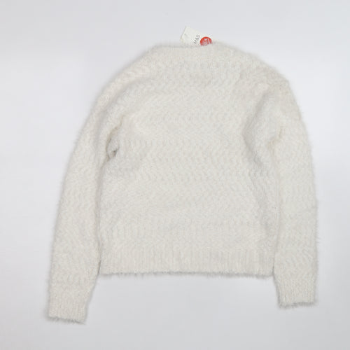 Marks and Spencer Women Ivory Chunky Knit Crew Neck Jumper XS