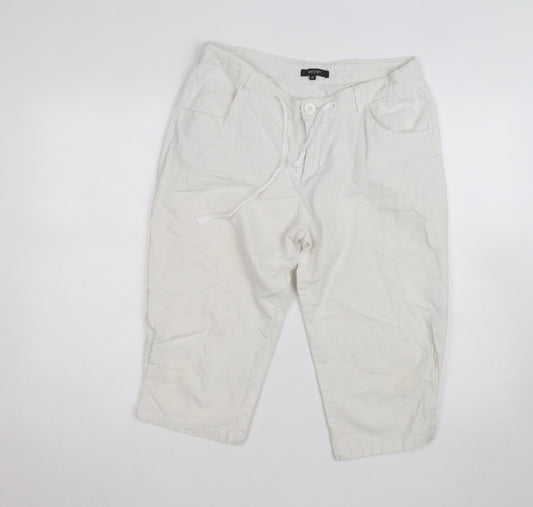 Mystify Women’s White Linen Chino Shorts Size 12 Drawstring Casual