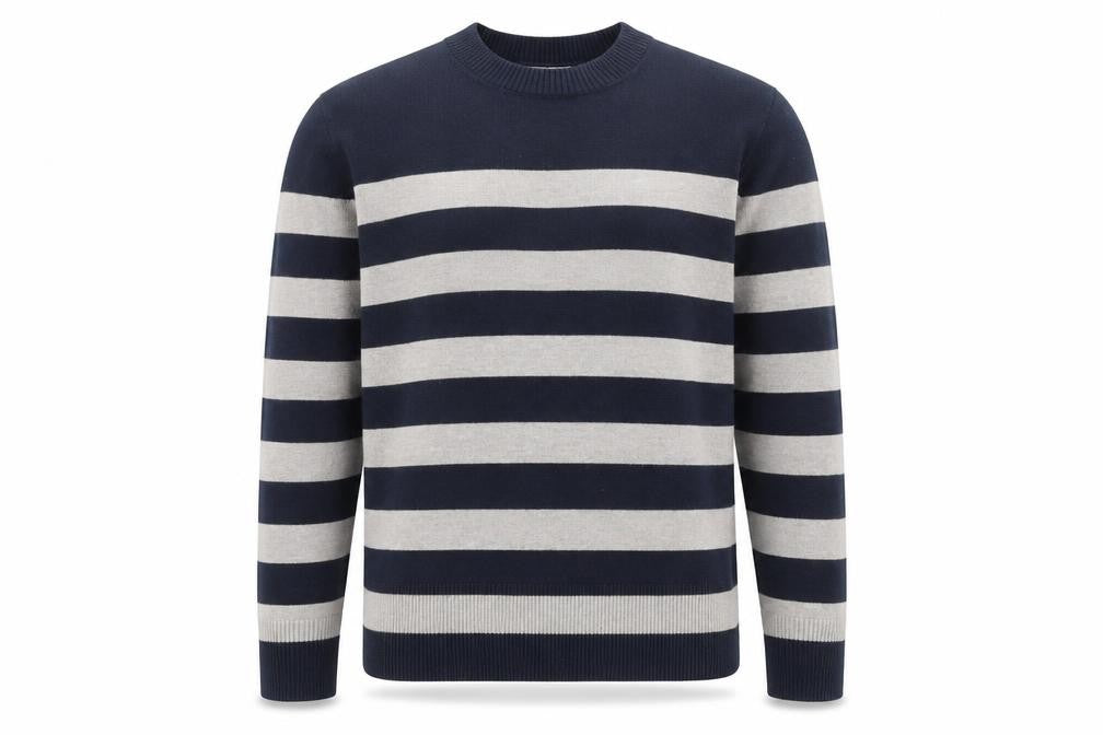 Marks and Spencer Mens Blue Striped Cotton Cashmere Jumper S