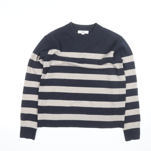 Marks and Spencer Women Navy Beige Striped Crew Neck Jumper Size S