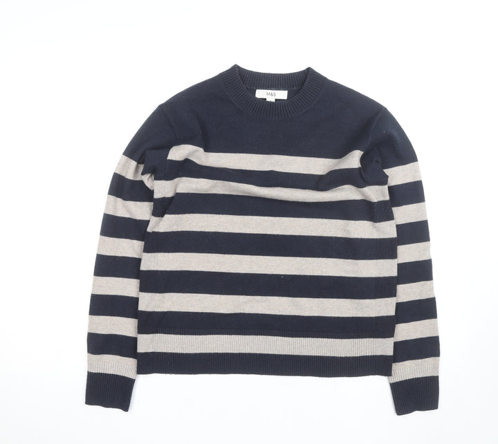 Marks and Spencer Women Navy Beige Striped Crew Neck Jumper Size S