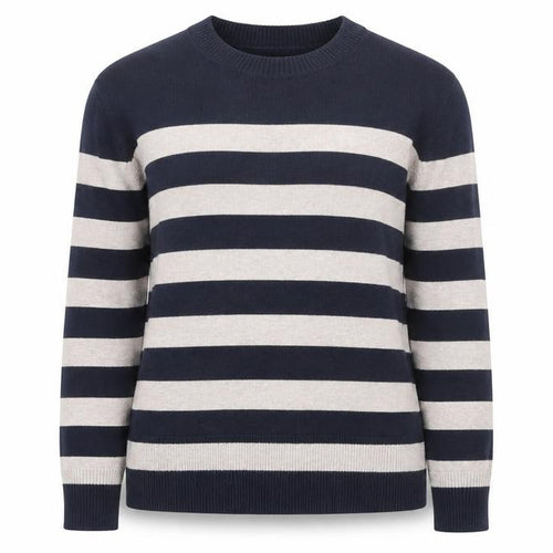 Marks and Spencer Women Navy Beige Striped Crew Neck Jumper Size S