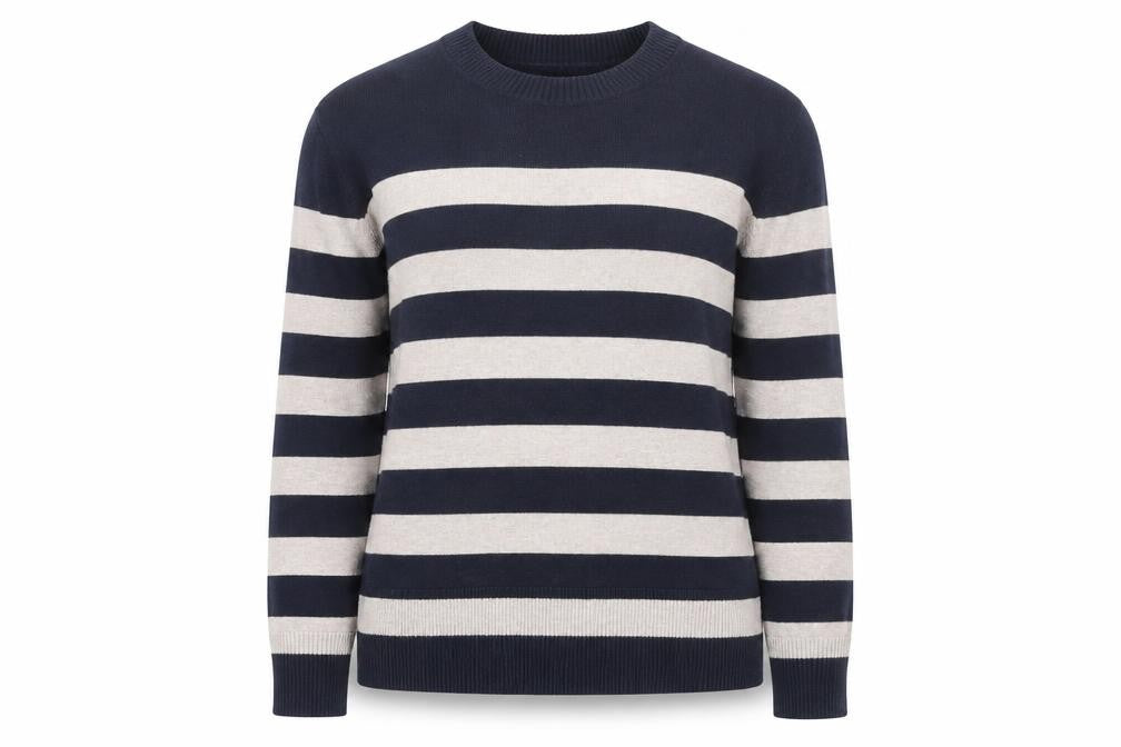 Marks and Spencer Women Navy Beige Striped Crew Neck Jumper Size S