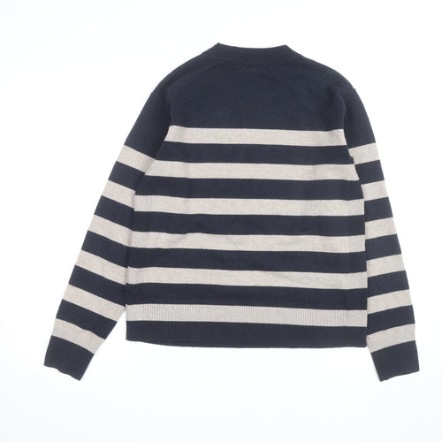 Marks and Spencer Women Navy Beige Striped Crew Neck Jumper Size S