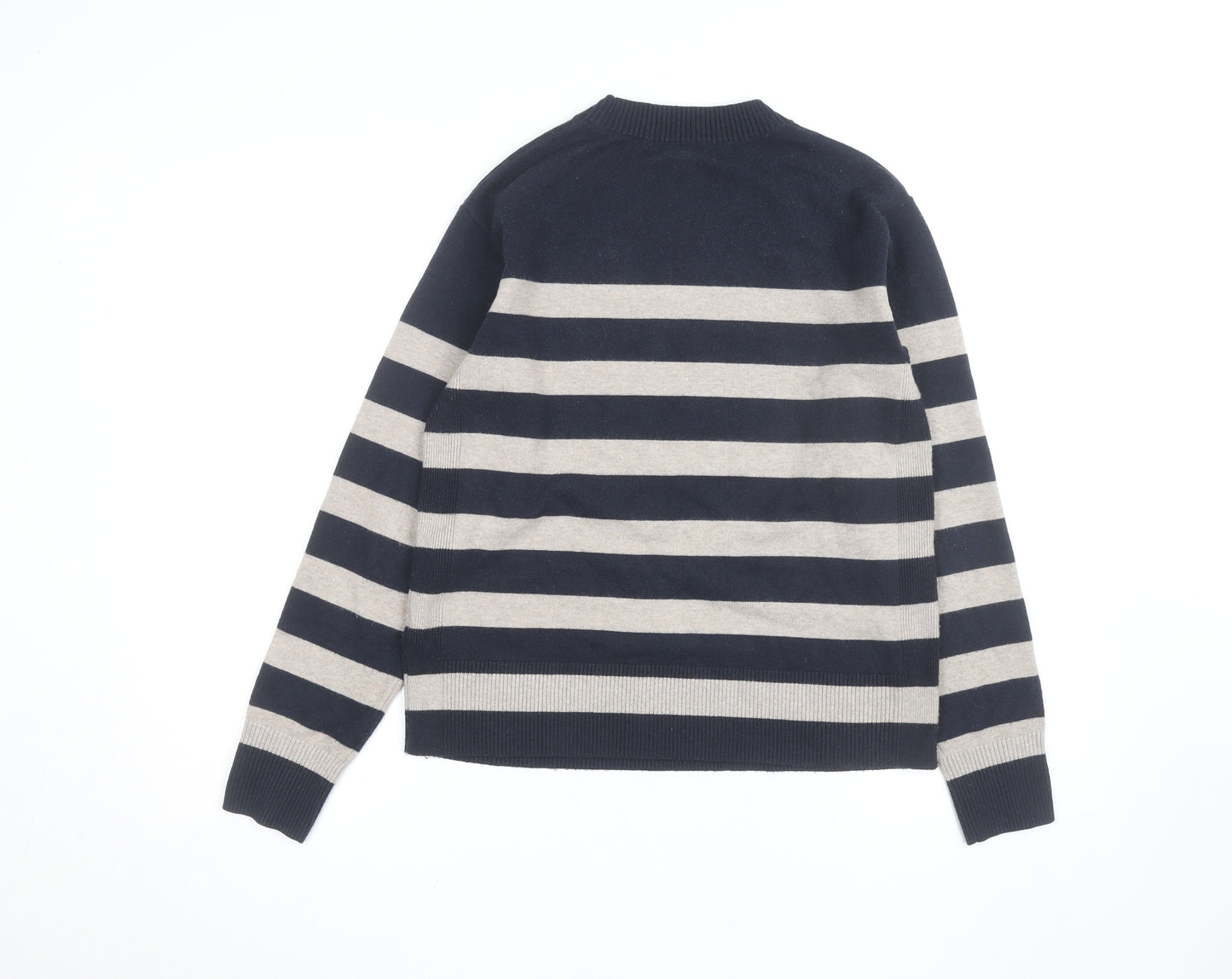 Marks and Spencer Women Navy Beige Striped Crew Neck Jumper Size S