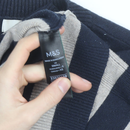 Marks and Spencer Women Navy Beige Striped Crew Neck Jumper Size S