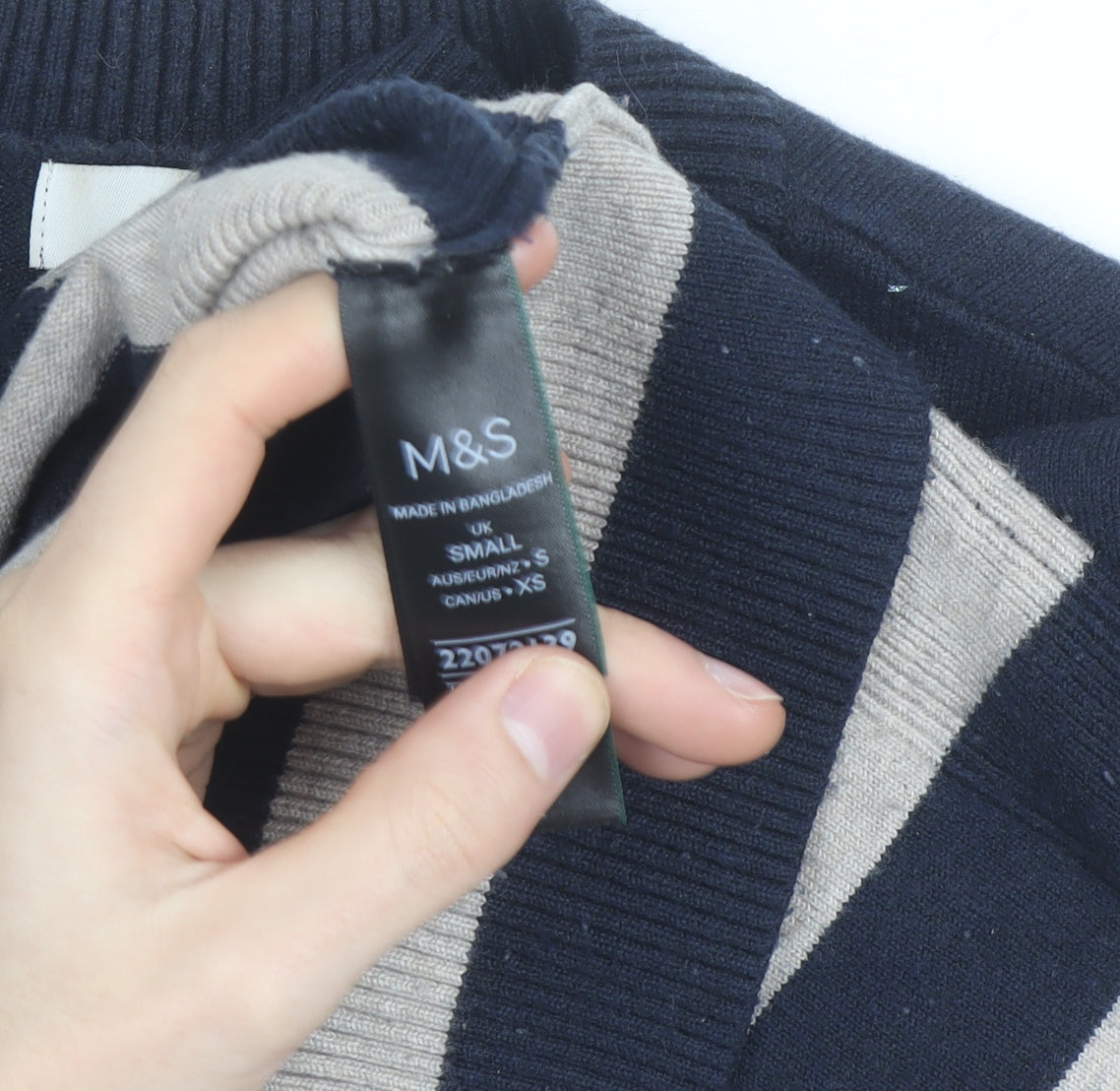 Marks and Spencer Women Navy Beige Striped Crew Neck Jumper Size S