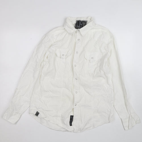 Voyager 2025 Men's White Long Sleeve Cotton Button-Up Shirt Size L