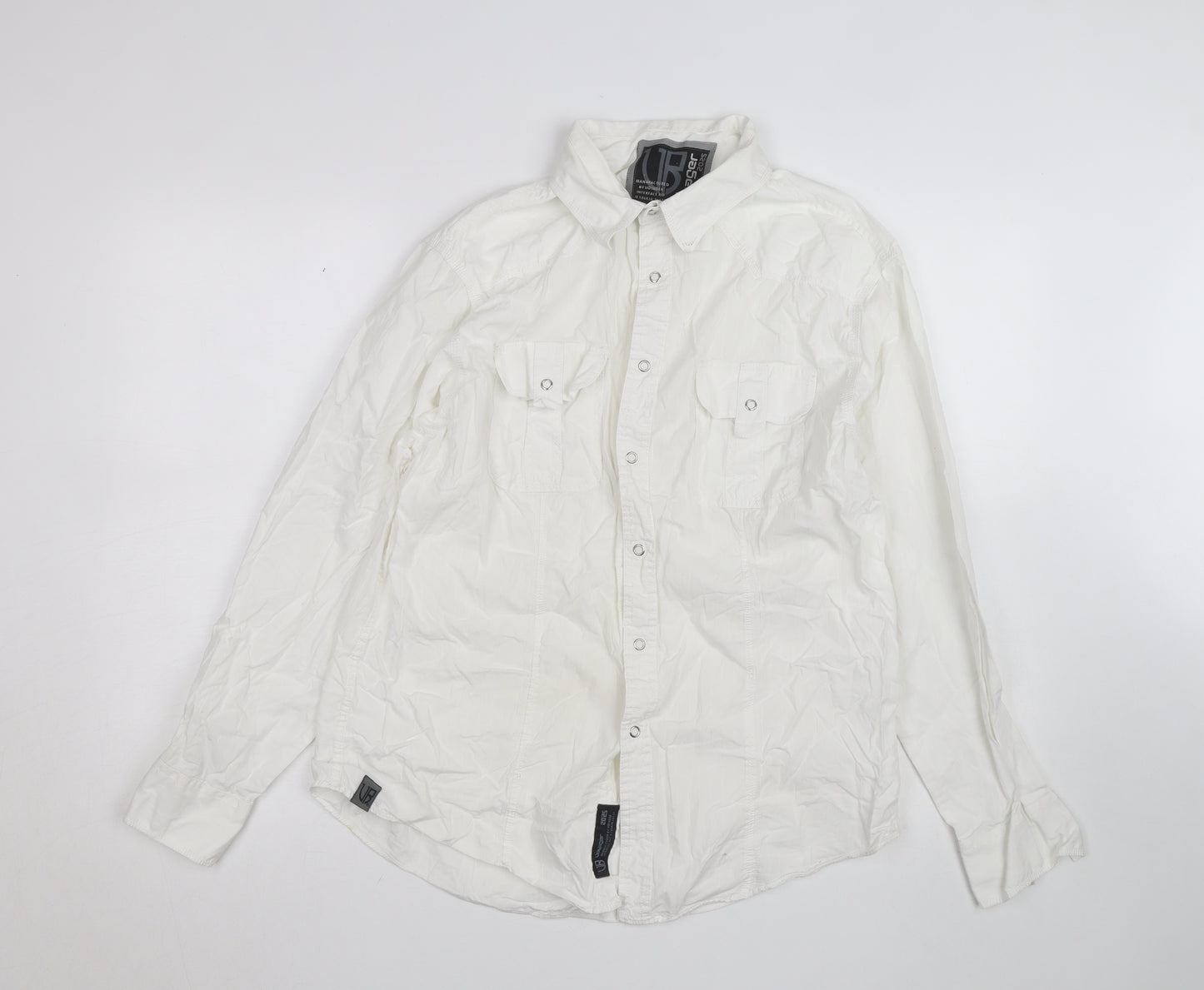 Voyager 2025 Men's White Long Sleeve Cotton Button-Up Shirt Size L