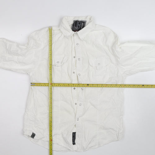 Voyager 2025 Men's White Long Sleeve Cotton Button-Up Shirt Size L