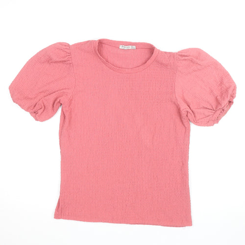 Stradivarius Womens Pink Puff Sleeve Cotton T-Shirt Size 12
