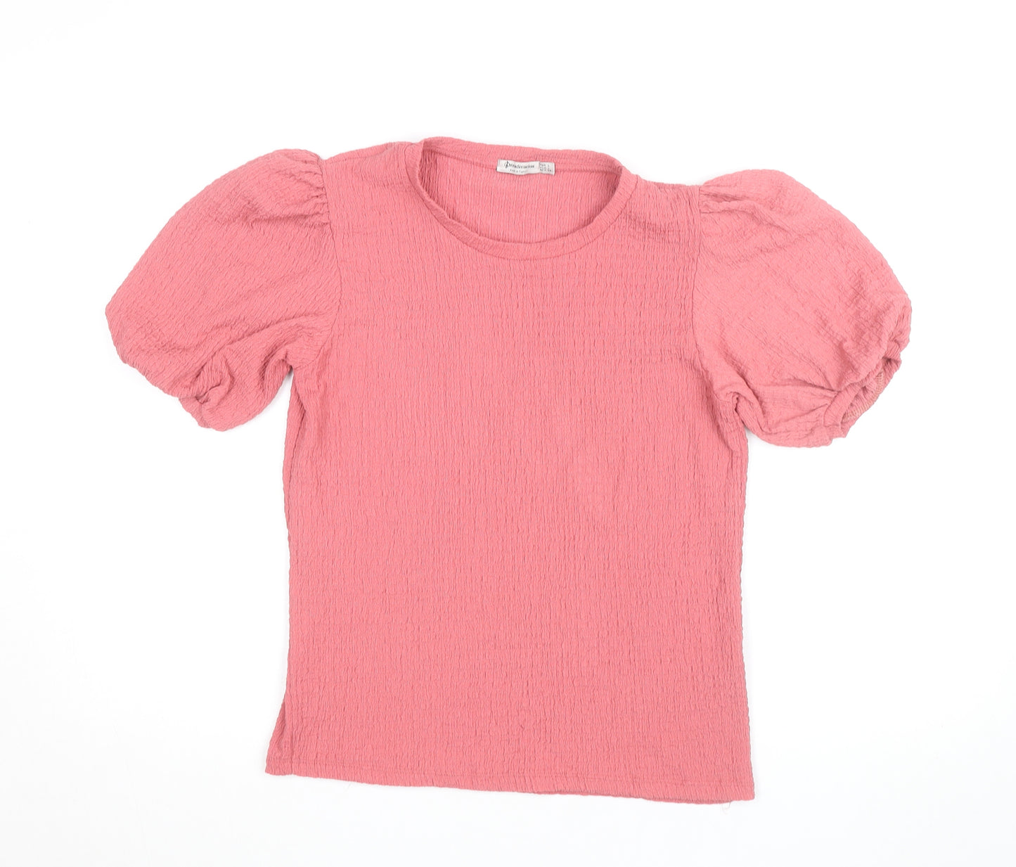 Stradivarius Womens Pink Puff Sleeve Cotton T-Shirt Size 12