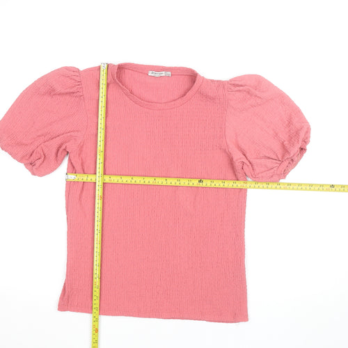 Stradivarius Womens Pink Puff Sleeve Cotton T-Shirt Size 12