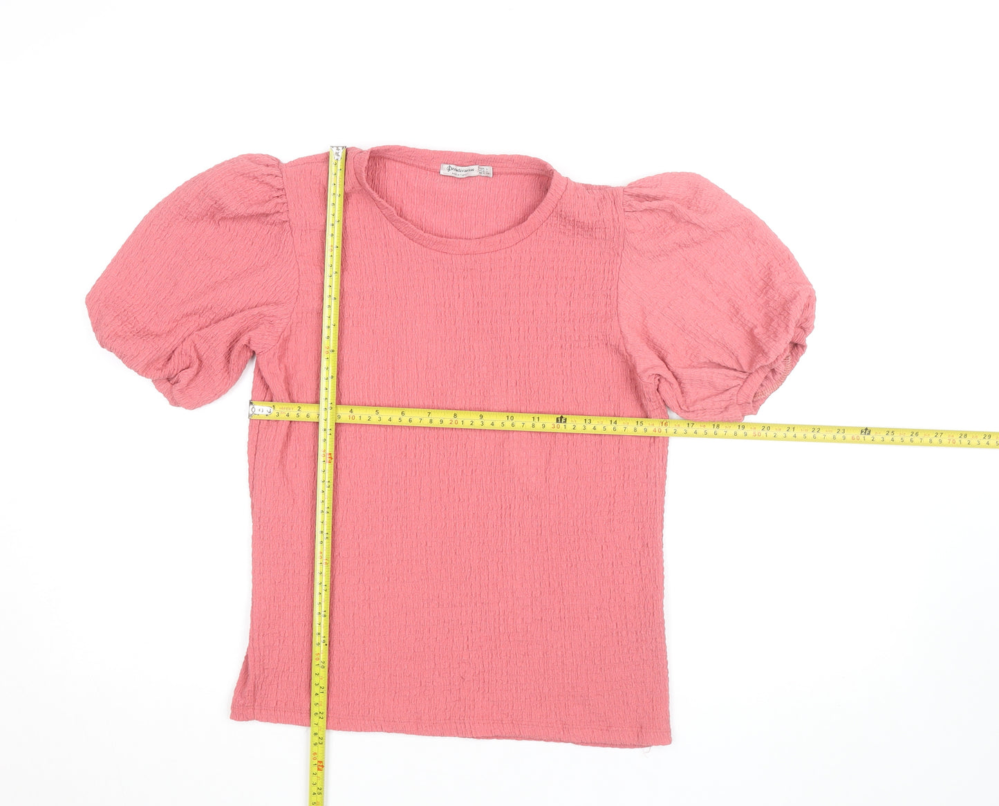 Stradivarius Womens Pink Puff Sleeve Cotton T-Shirt Size 12