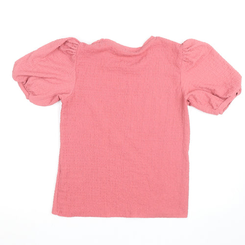 Stradivarius Womens Pink Puff Sleeve Cotton T-Shirt Size 12