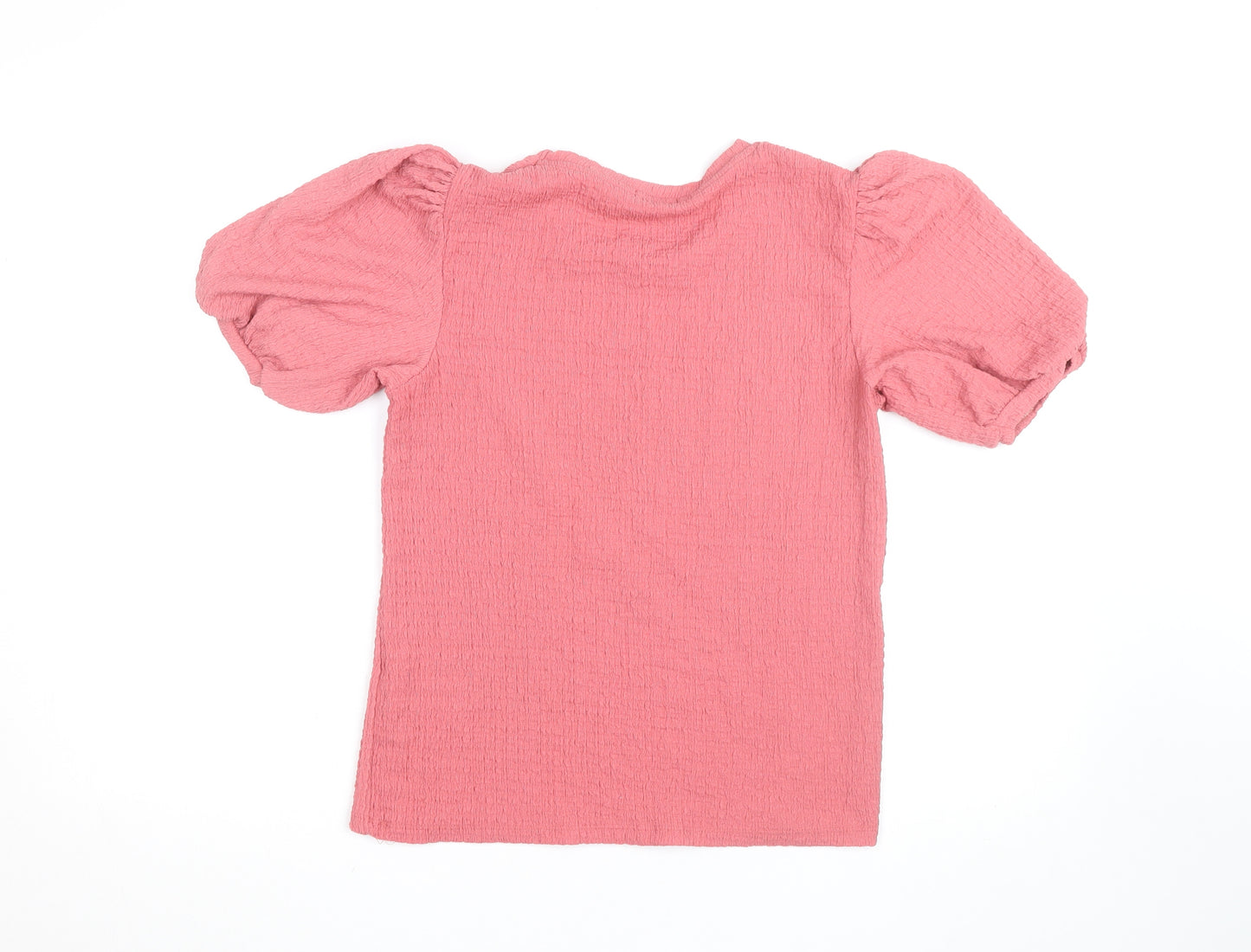 Stradivarius Womens Pink Puff Sleeve Cotton T-Shirt Size 12