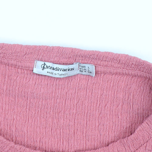 Stradivarius Womens Pink Puff Sleeve Cotton T-Shirt Size 12