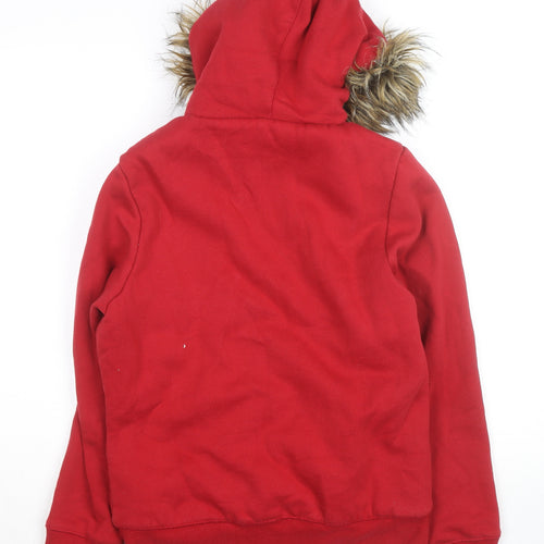 Diesel Mens Red Fur Lined Full Zip Hoodie Jumper Size L