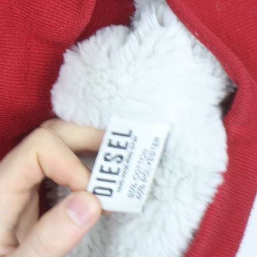 Diesel Mens Red Fur Lined Full Zip Hoodie Jumper Size L