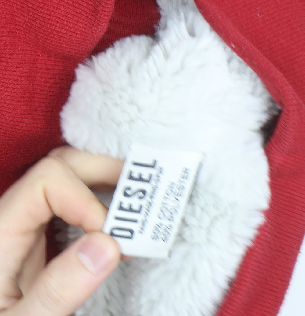 Diesel Mens Red Fur Lined Full Zip Hoodie Jumper Size L