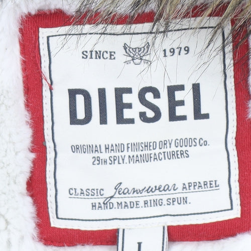 Diesel Mens Red Fur Lined Full Zip Hoodie Jumper Size L