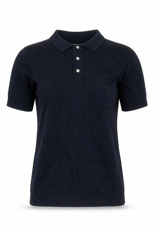 Front view of Marks & Spencer Kestin Hare women’s navy small polo shirt cotton knit