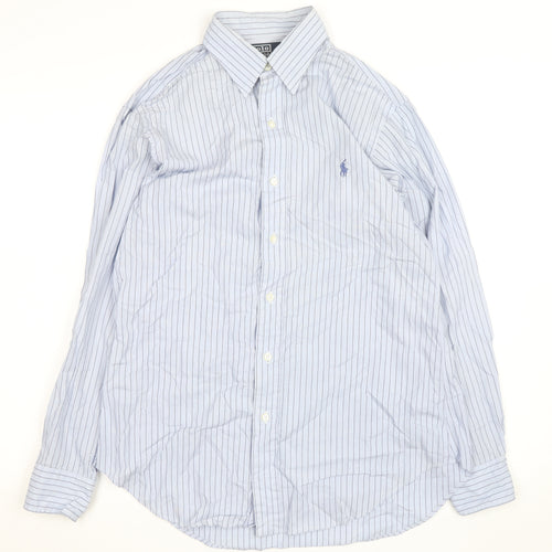 Ralph Lauren Men Blue Striped Cotton Long Sleeve Button-Up Shirt Size 15