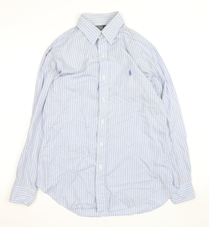 Ralph Lauren Men Blue Striped Cotton Long Sleeve Button-Up Shirt Size 15