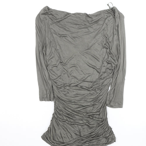 H&M Women’s Grey Ruched Bodycon Dress Size 8 3/4 Sleeve Pullover