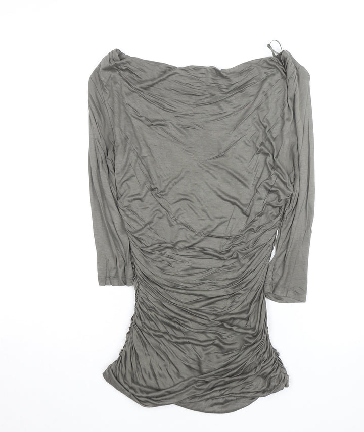 H&M Women’s Grey Ruched Bodycon Dress Size 8 3/4 Sleeve Pullover