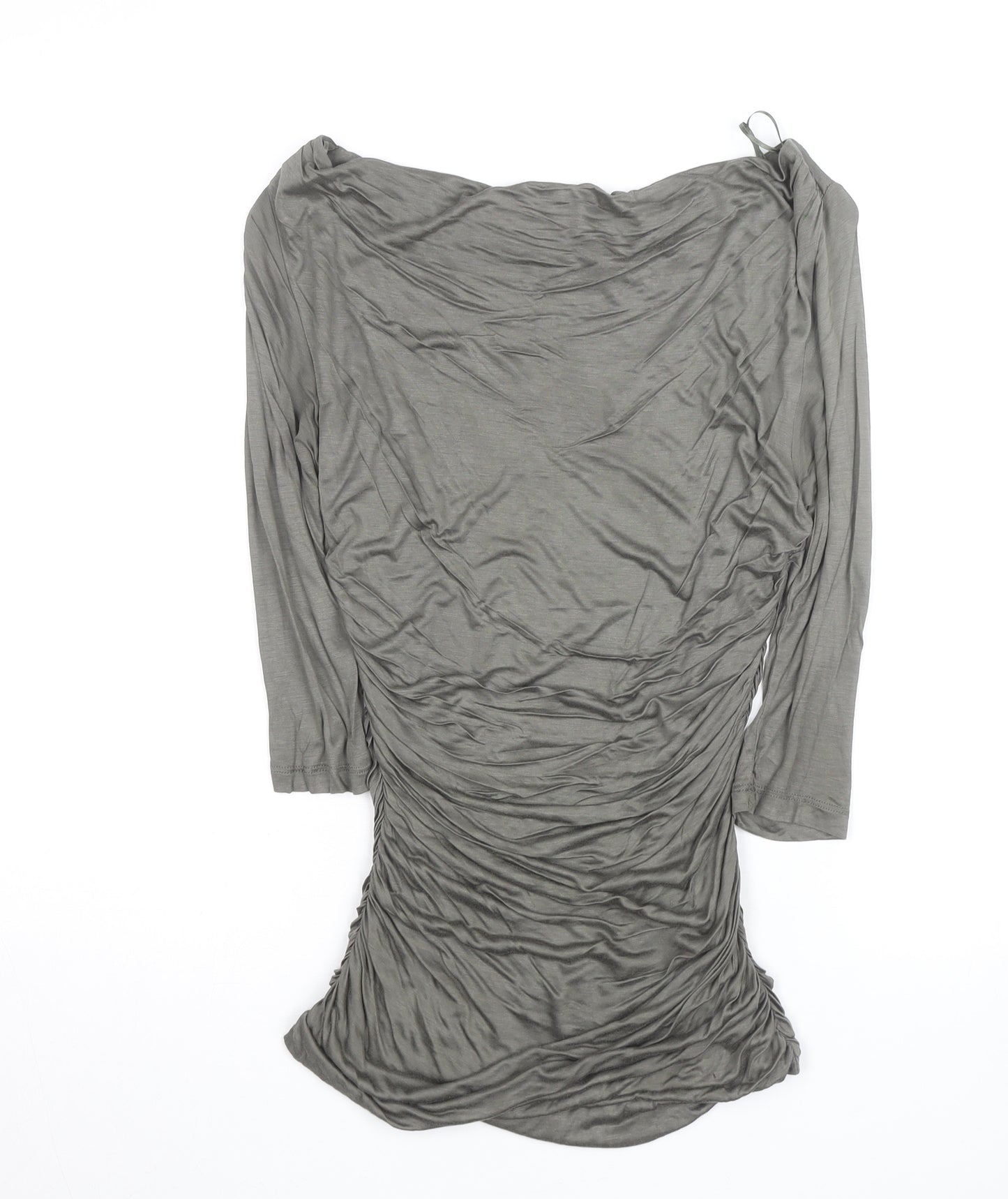 H&M Women’s Grey Ruched Bodycon Dress Size 8 3/4 Sleeve Pullover