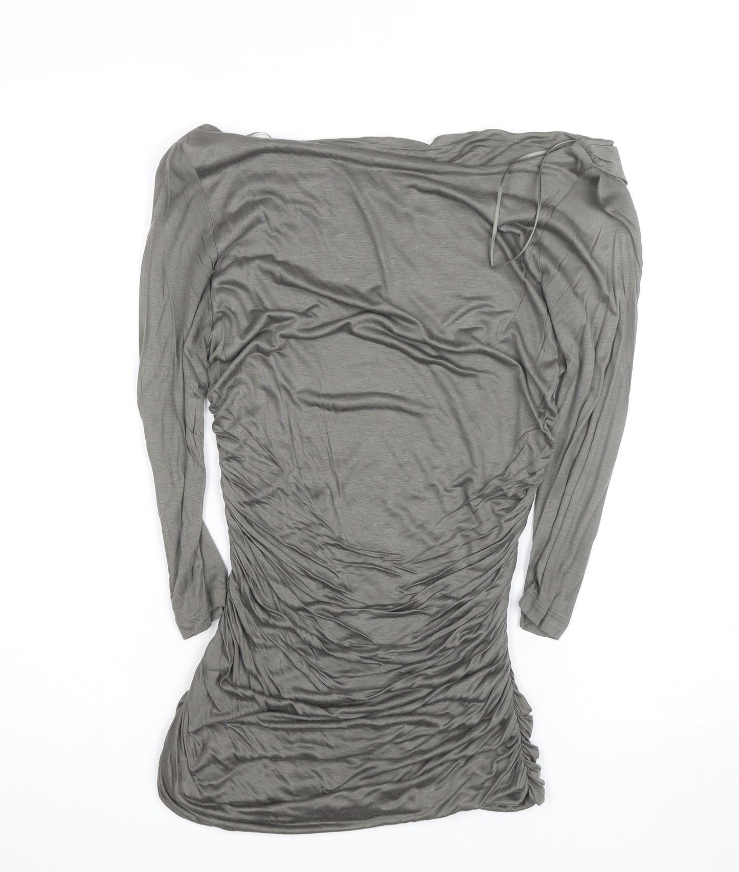 H&M Women’s Grey Ruched Bodycon Dress Size 8 3/4 Sleeve Pullover