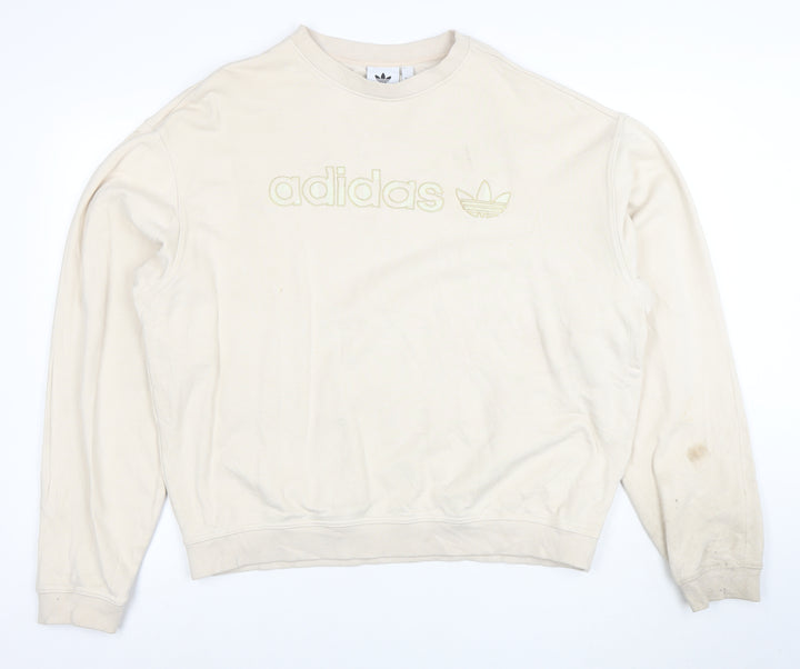 Adidas Women Beige Cotton Crew Neck Pullover Sweatshirt L