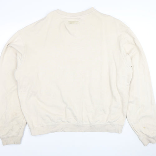 Adidas Women Beige Cotton Crew Neck Pullover Sweatshirt L