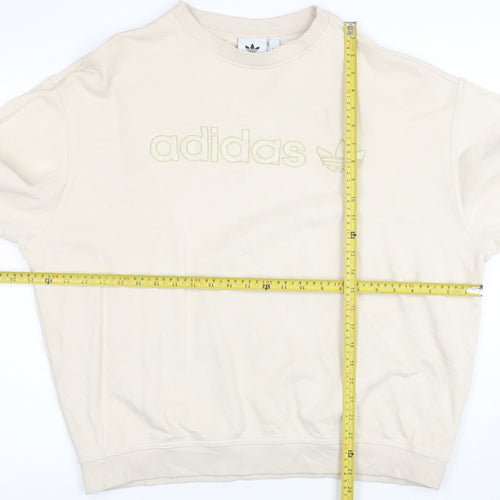 Adidas Women Beige Cotton Crew Neck Pullover Sweatshirt L