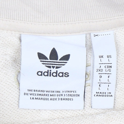 Adidas Women Beige Cotton Crew Neck Pullover Sweatshirt L