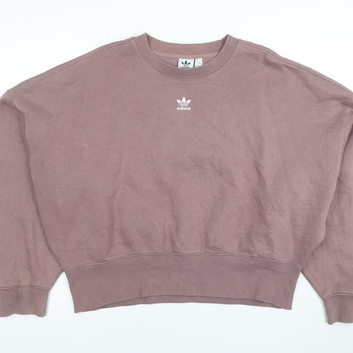 Adidas Women Mauve Cotton Blend Crew Neck Pullover Sweatshirt UK 8
