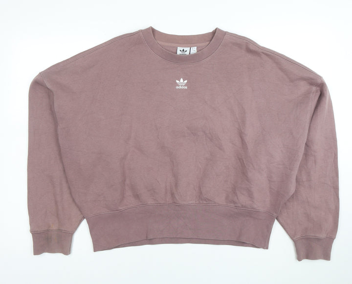 Adidas Women Mauve Cotton Blend Crew Neck Pullover Sweatshirt UK 8