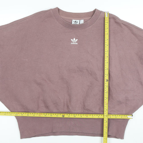 Adidas Women Mauve Cotton Blend Crew Neck Pullover Sweatshirt UK 8