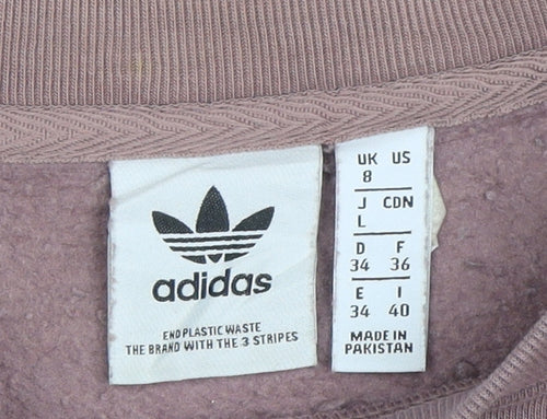 Adidas Women Mauve Cotton Blend Crew Neck Pullover Sweatshirt UK 8
