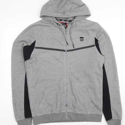 Diesel Men's Grey Full Zip Hooded Sweatshirt Size L Logo Hoodie