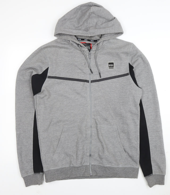 Diesel Men's Grey Full Zip Hooded Sweatshirt Size L Logo Hoodie
