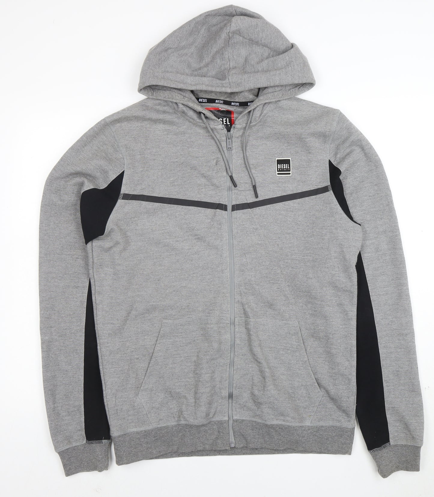 Diesel Men's Grey Full Zip Hooded Sweatshirt Size L Logo Hoodie