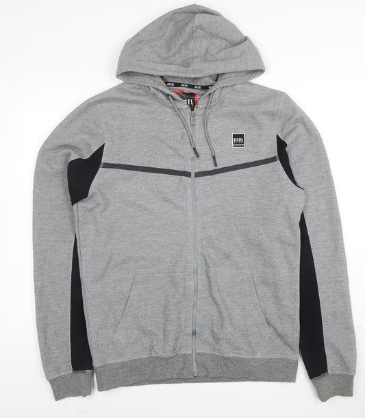 Diesel Men's Grey Full Zip Hooded Sweatshirt Size L Logo Hoodie