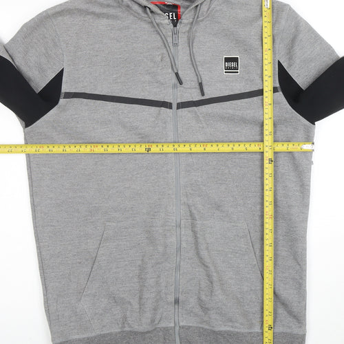 Diesel Men's Grey Full Zip Hooded Sweatshirt Size L Logo Hoodie