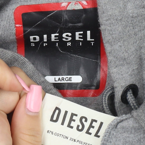 Diesel Men's Grey Full Zip Hooded Sweatshirt Size L Logo Hoodie
