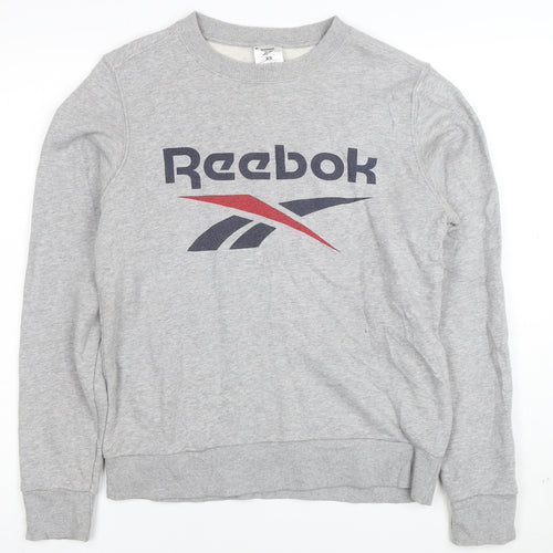 Reebok Womens Grey XS Pullover Sweatshirt with Logo Print