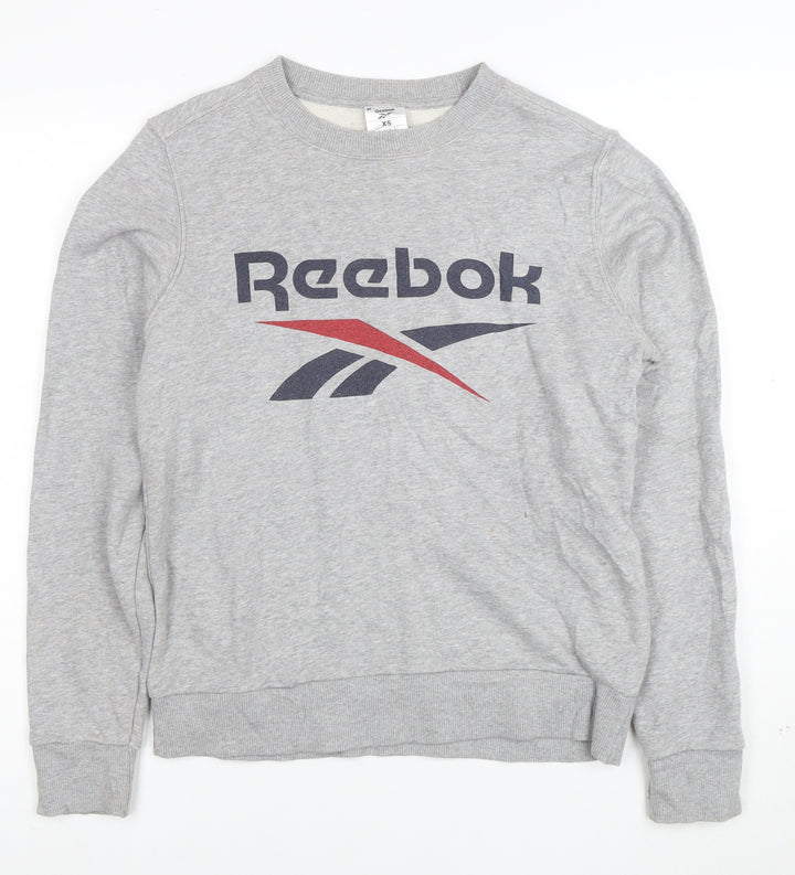 Reebok Womens Grey XS Pullover Sweatshirt with Logo Print